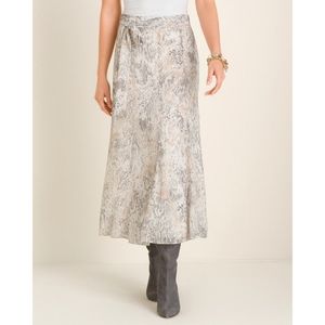 Chico's Beige Metallic Faux-Snakeskin Print Midi Waist Tie Skirt